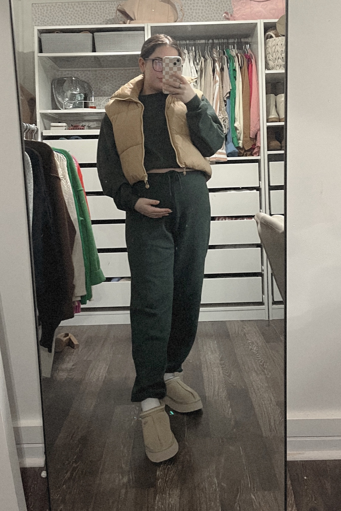 Bump Style: 21 Weeks Pregnant
Casual weekend outfit 
Monochrome matching sweatsuit platform slip ons cropped puffer vest 

#LTKstyletip #LTKfindsunder100 #LTKbump