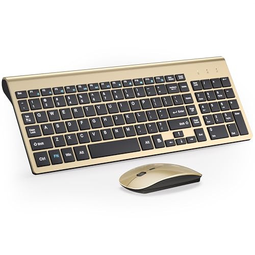 TopMate Wireless Keyboard and Mouse Ultra Slim Combo, 2.4G Silent Compact USB Mouse and Scissor Switch Keyboard Set with Cover, 2 AA and 2 AAA Batteries, for PC/Laptop/Windows/Mac - Gold Black | Amazon (US)