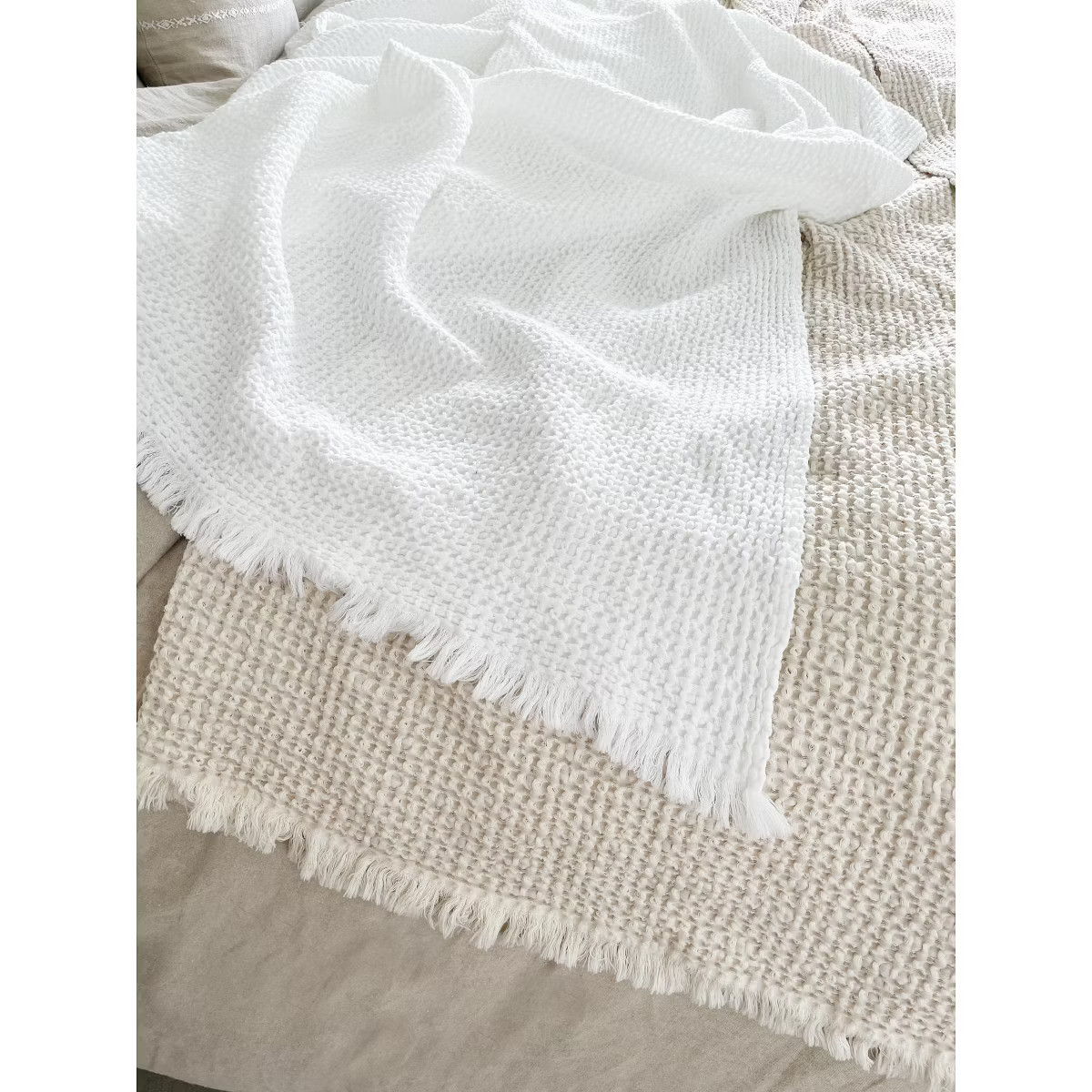 White Cotton Waffle Weave Bed Blanket - Anaya | Target