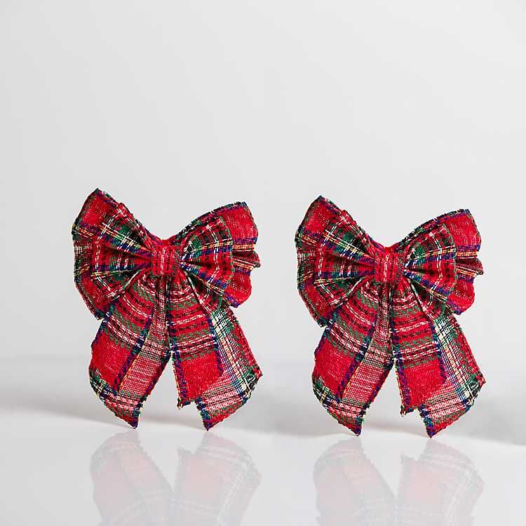 Red & Green Tartan Plaid Bow Ornaments, Set of 2 | Kirkland's Home