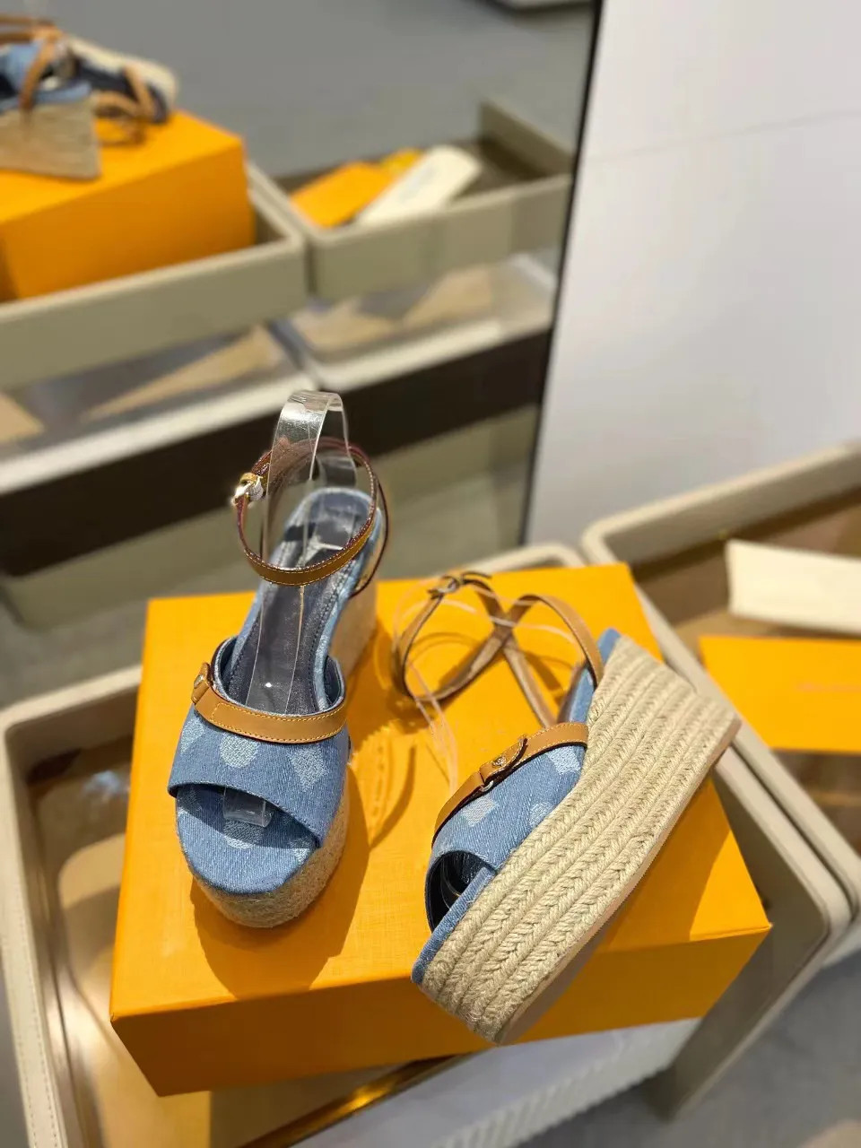 2024 Spring Top Designer Slant Heel Hemp Sandals Women's Leather High Heel Double Sandals Summer ... | DHGate