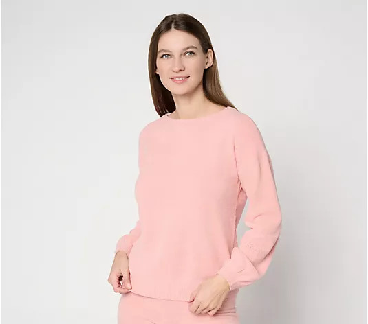Barefoot Dreams CozyChic Ultra Lite Placed Stitch Boatneck Pullover - QVC.com | QVC