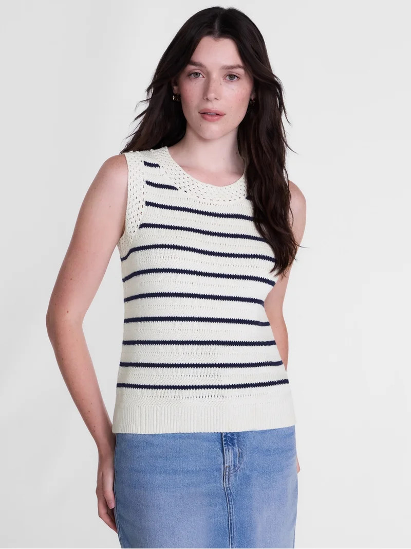 Scenario Women's Sweater Vest with Crochet Trim, Lightweight, Sizes XS-XXXL | Walmart (US)
