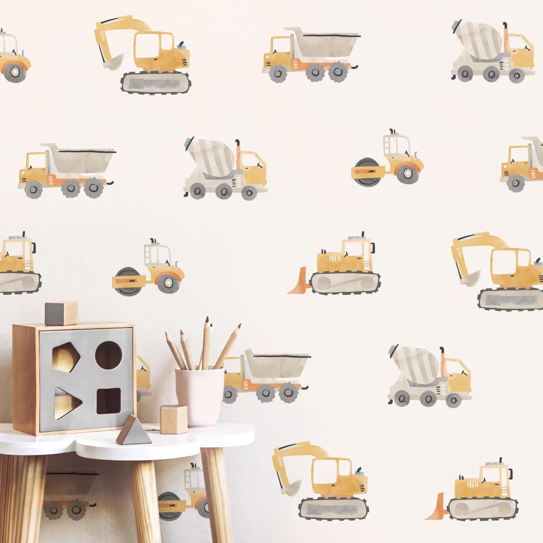 Construction Trucks Toss  Fabric Wall Decal  Away We Go  - Etsy | Etsy (US)