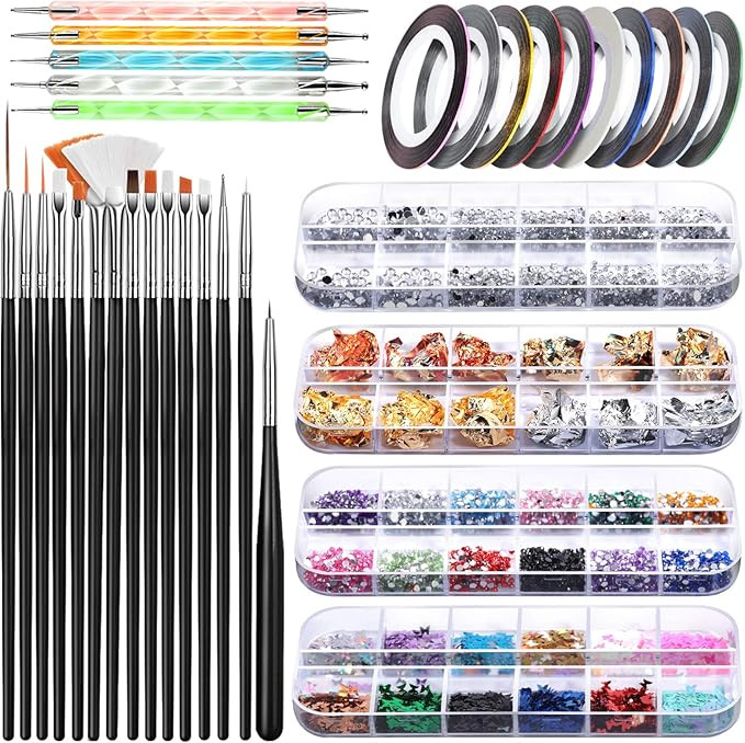 Nail Art Brush, Teenitor 3D Nail Art Decorations Kit with Nail Pen Designer Dotting Tools Colors ... | Amazon (US)