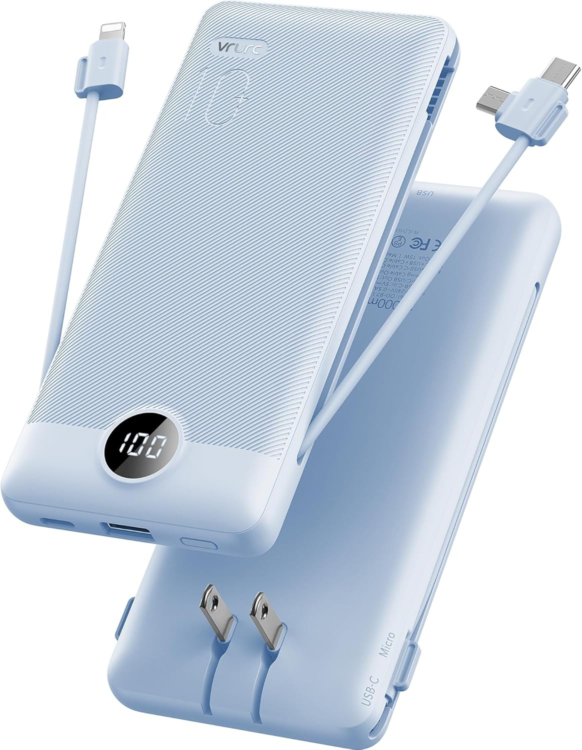 VRURC Portable Charger Built-in Cables and AC Wall Plug, USB C Power Bank 10000mAh, Travel Essent... | Amazon (US)