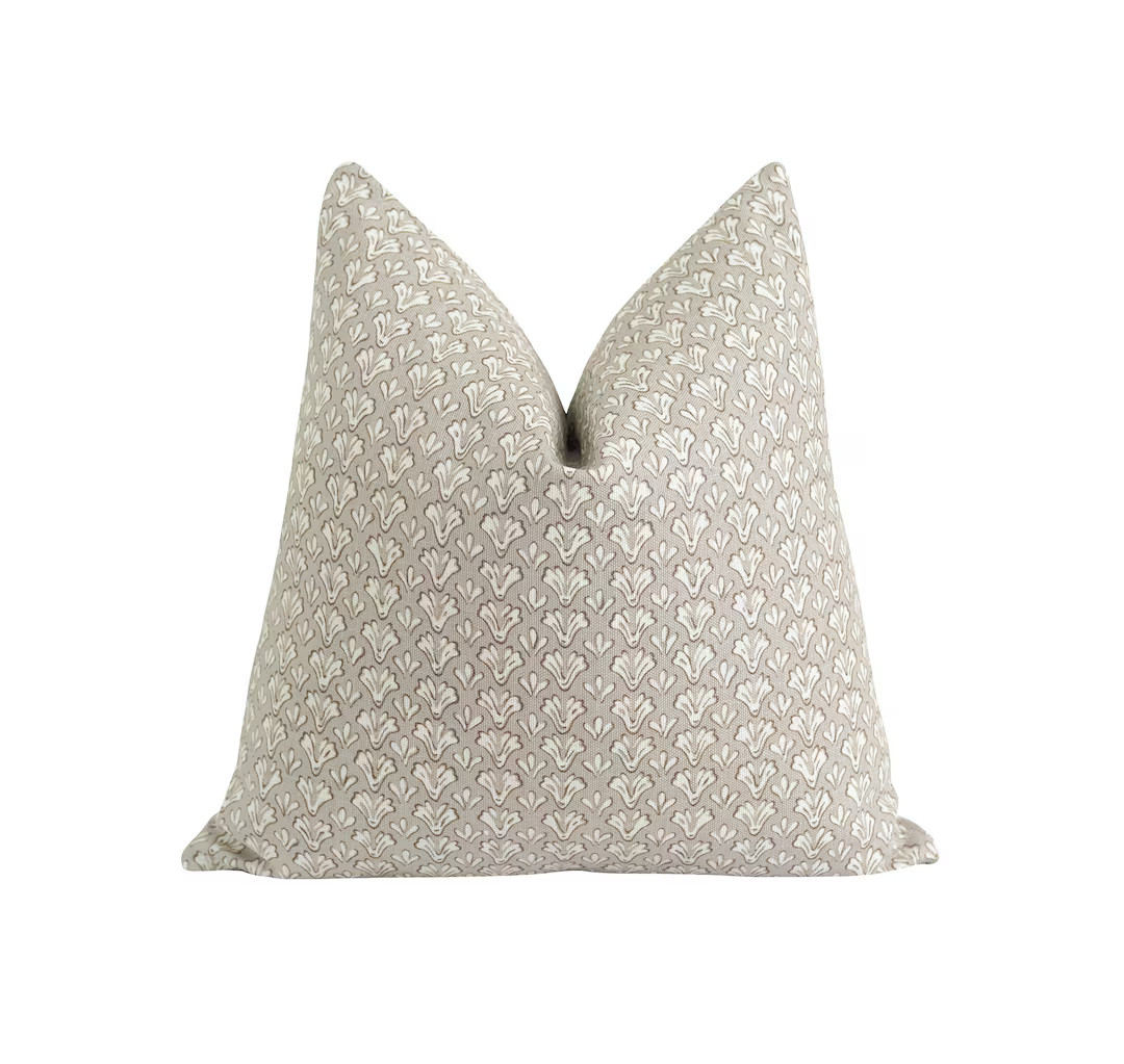 Greige Small Floral Pillow Cover, Brown Greige Ivory Pillow Case, Block Print Throw Pillow, 20 22... | Etsy (US)