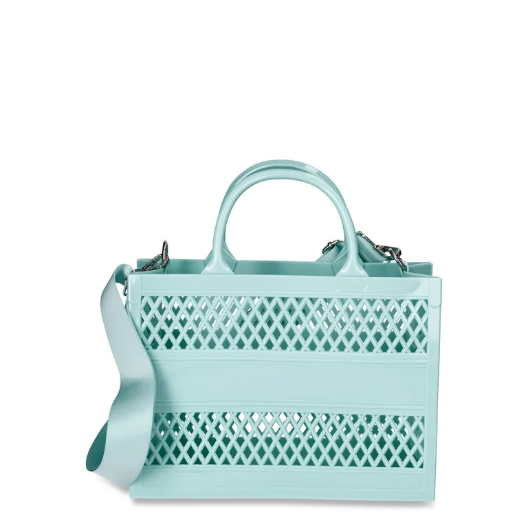 No Boundaries Women's Lattice Jelly Tote Bag with Shoulder Strap, Aqua Summer - Walmart.com | Walmart (US)