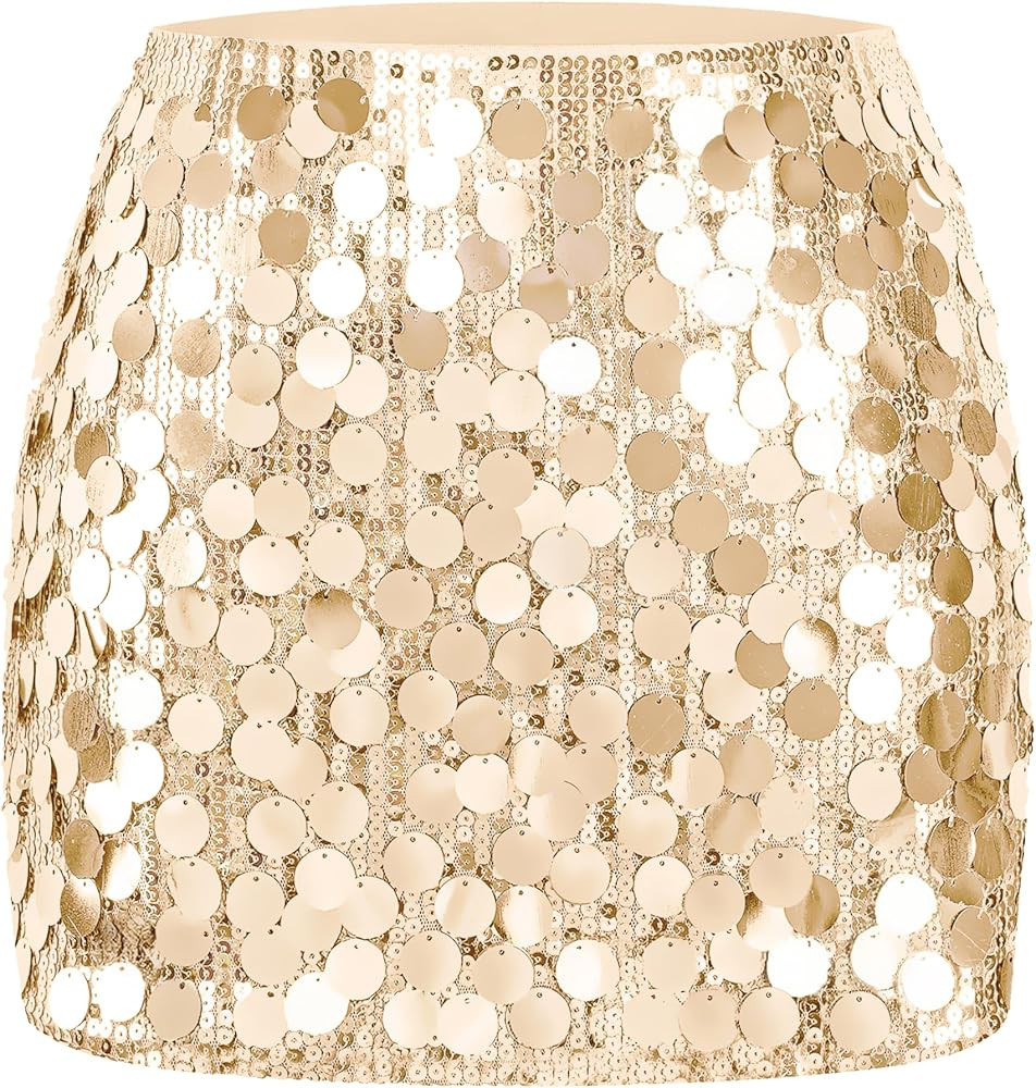MANER Women's Sequin Mini Skirt Sparkle Stretchy Bodycon Night Out Party Skirts | Amazon (US)