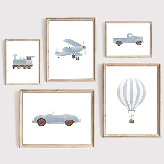Boy Nursery Wall Art Boys Room Wall Decor Kids Toddler Canvas Wall Art Vintage Car Poster Blue Tr... | Amazon (US)