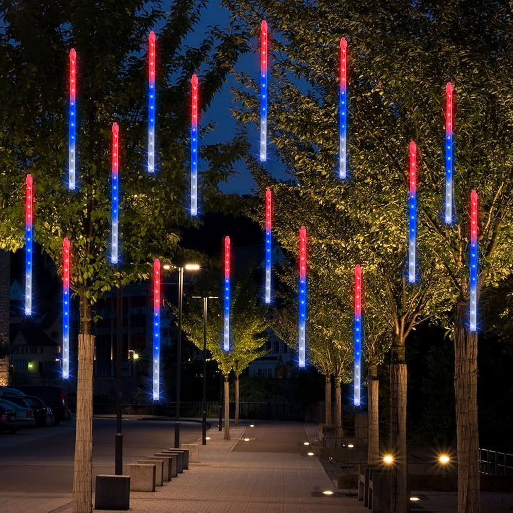 Dazzle Bright 4th of July Lights Decorations, 288LED Red Blue and White Meteor Shower Rain Lights... | Amazon (US)