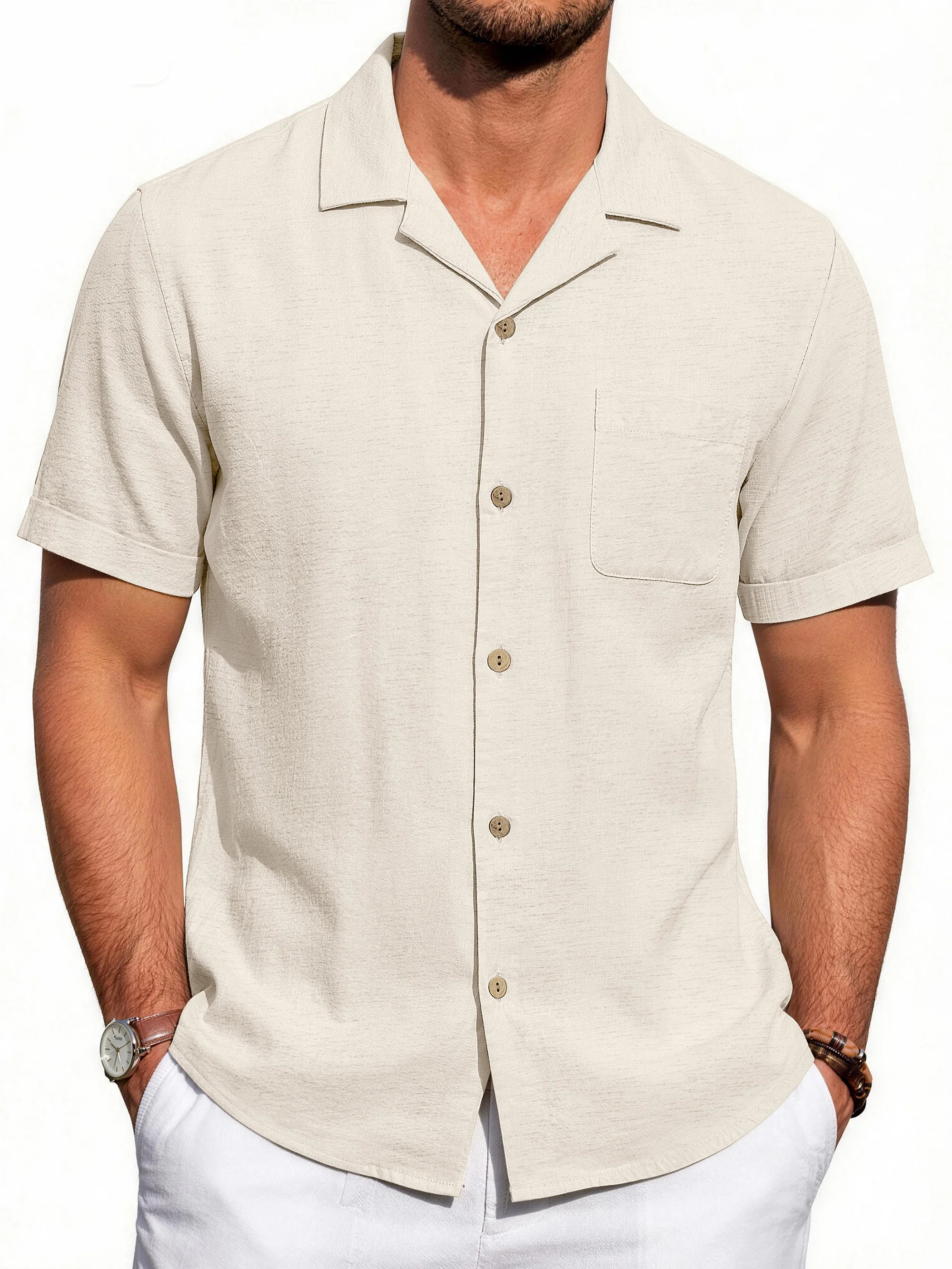 GENTS BLISS Men Linen Shirts Casual Short Sleeve Button Down Shirts for Men Beach Tops with Pocke... | Walmart (US)