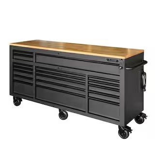 Heavy-Duty 72 in. W 18-Drawer, Deep Tool Chest Mobile Workbench in Matte Black with Adjustable-He... | The Home Depot