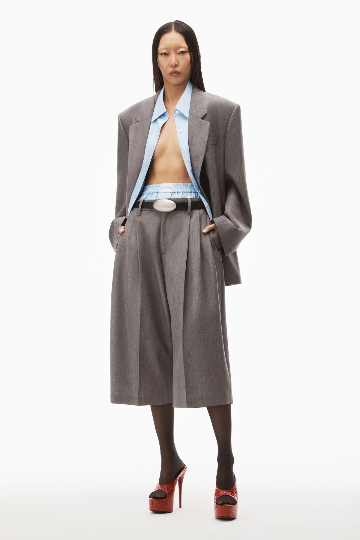 COMBO COLLARED BLAZER IN WOOL BLEND | Alexander Wang APAC