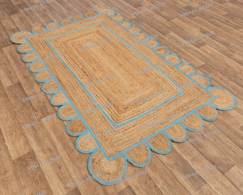 Scallop Jute Blue Hand Made Rugbohemian Decor Inspire | Etsy | Etsy (US)