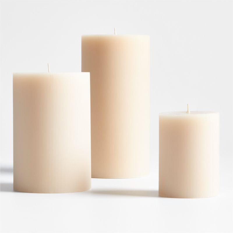 4""x8"" Ribbed Linen Pillar Candle | Crate & Barrel