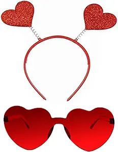 Valentines Day Heart Head Boppers Headbands and Heart Shape Sunglasses for Party Props Holiday We... | Amazon (US)