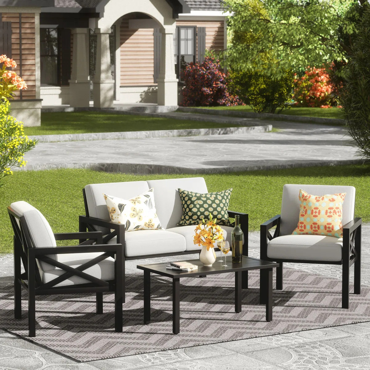Myrtlene 4-Person Outdoor Seating Group with Cushions | Wayfair North America
