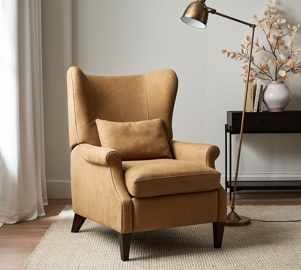 Champlain Roll Arm Leather Wingback Recliner | Pottery Barn (US)