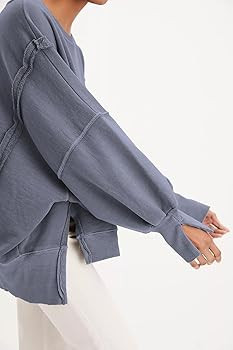 malianna Women's Loose Sweatshirt Crew Neck Long Sleeve Shirts Exposed Seaming Design Pullover To... | Amazon (US)