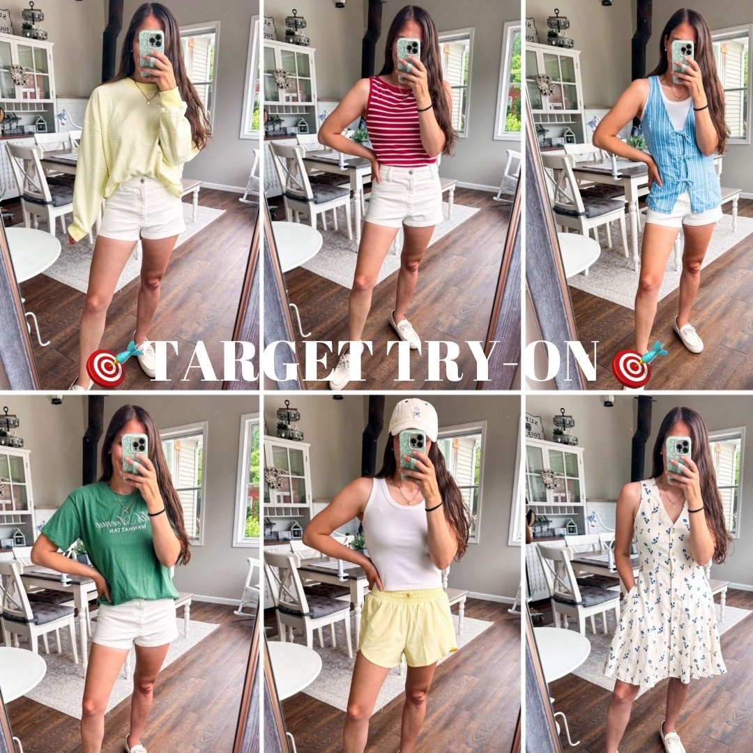Recent Target try-on
Yellow striped sweatshirt small 
Red striped tank small 
Blue striped vest XS 
Green tee small 
Yellow shorts XS 
White shorts up one size 
Dress XS 
Loafers tts 

#LTKFindsUnder100 #LTKFindsUnder50 #LTKStyleTip