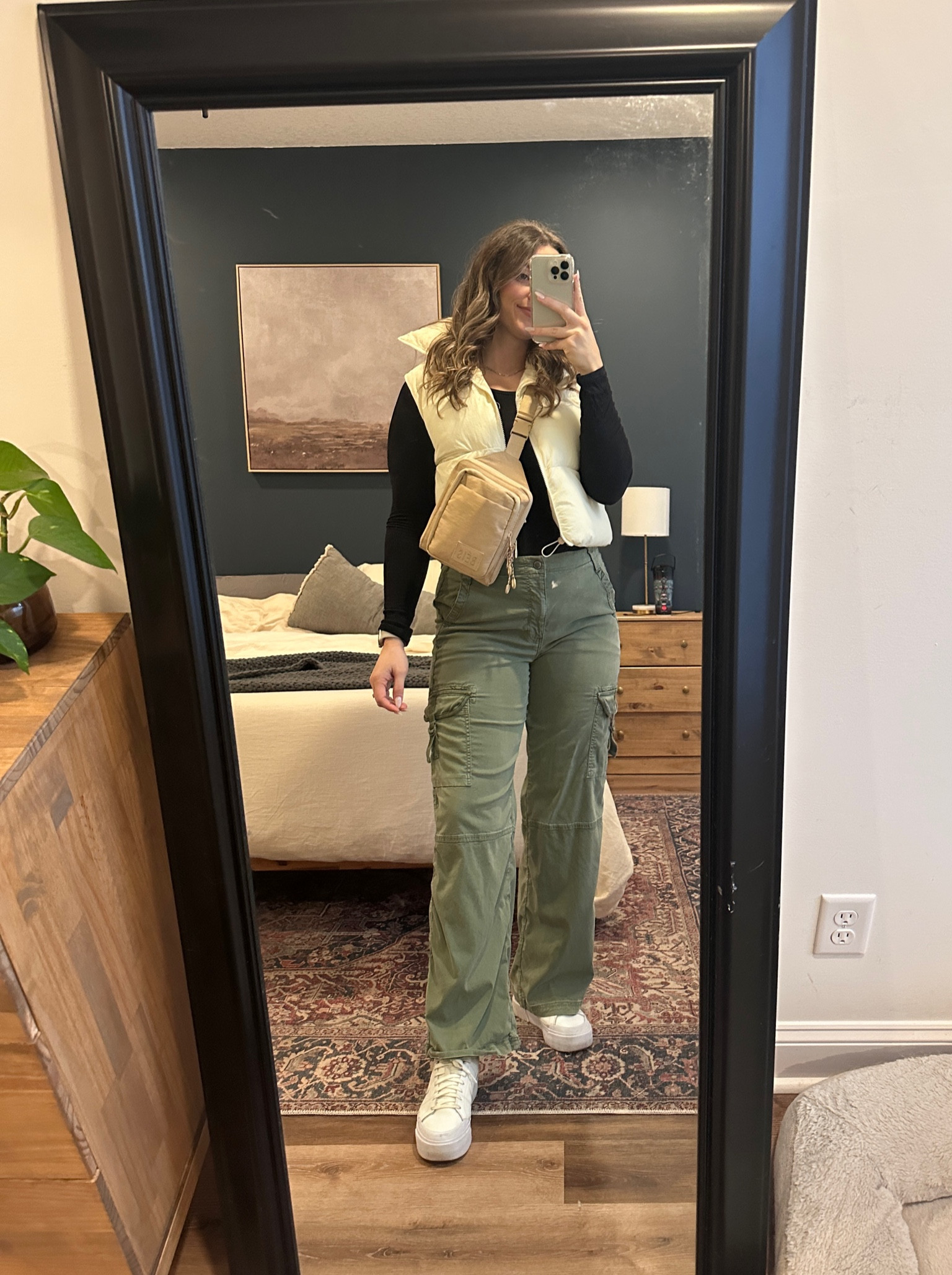 These cargo pants are the SOFTEST!!! 
Size down if possible the do bag out after wearing them! The Alo long sleeve is my favorite right now but I did order it in cream and it is completely see through. I may return it for a more color because the quality of the shirt is amazing! I’m wearing a large in both the vest and shirt. 

#LTKSeasonal #LTKstyletip