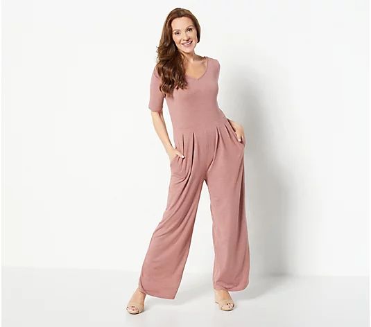 Cuddl Duds Brushed Knit Elbow Sleeve Jumpsuit | QVC