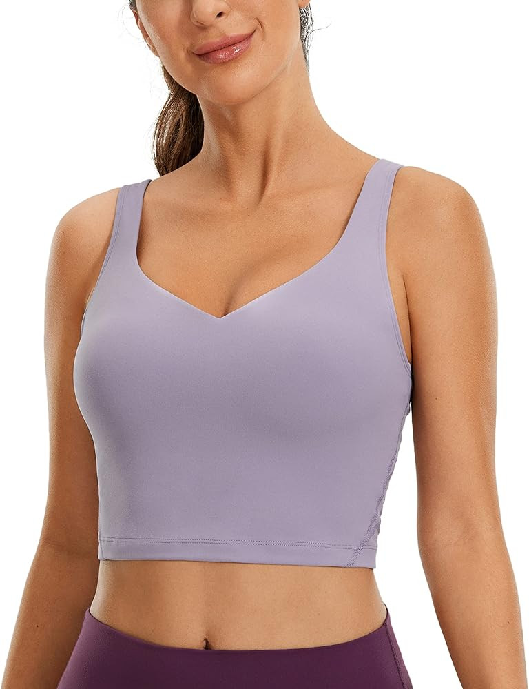 CRZ YOGA Womens Butterluxe V Neck Workout Tank Top - with Built in Shelf Bra Slimming Tummy Contr... | Amazon (US)