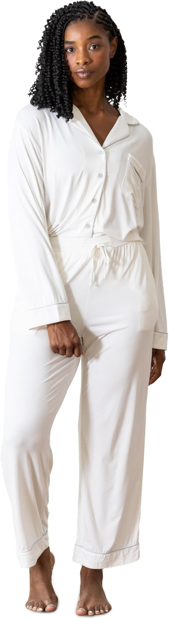 Cozy Earth 100% Viscose From Bamboo Long Sleeve Pajama Set For Women - Button-Up Sleepwear | Amazon (US)