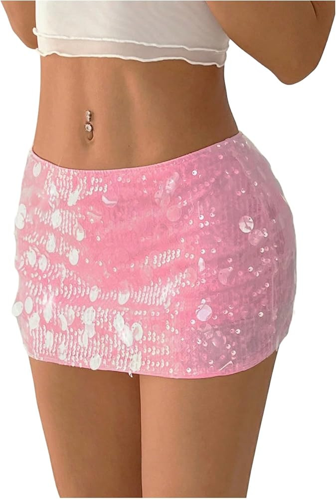 Floerns Women's Going Out Mini Skorts Shiny Sequin Low Waist Date Night Party Skirts | Amazon (US)