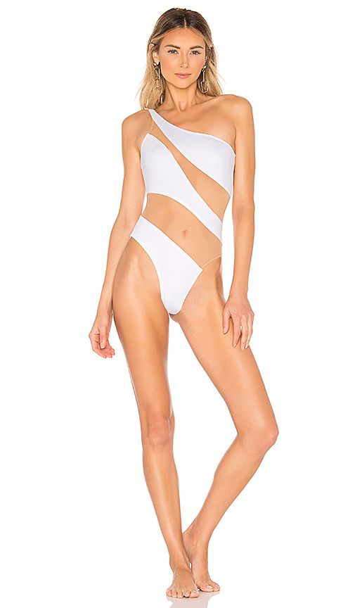 Norma Kamali Snake Mesh Mio One Piece in White. - size S (also in XS,M) | Revolve Clothing (Global)