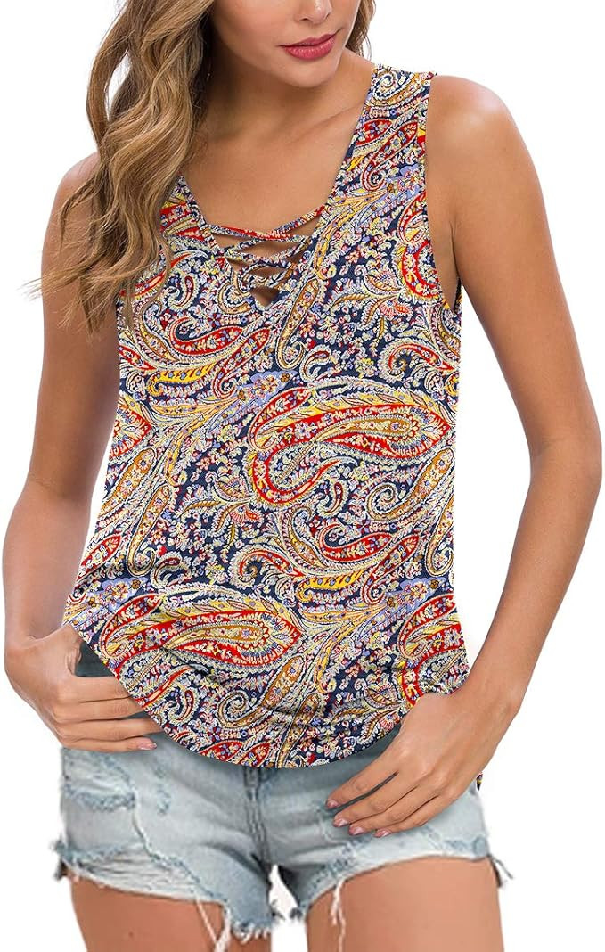 Feiersi Women's Sleeveless Criss Cross Casual Tank Tops Basic Blouse | Amazon (US)