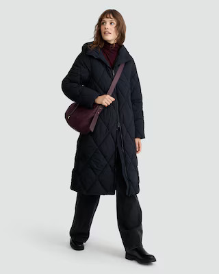 F&F Quilted Longline Shower Resistant Zip Up Coat in Black | Tesco F&F