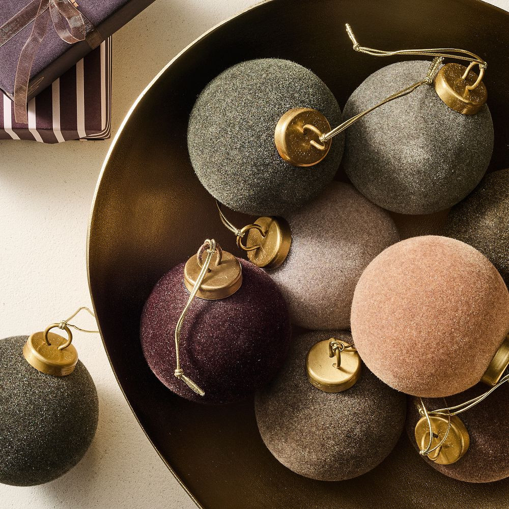 Medium Flocked Ball Ornaments (Set of 9) - Cool Tones | West Elm (US)