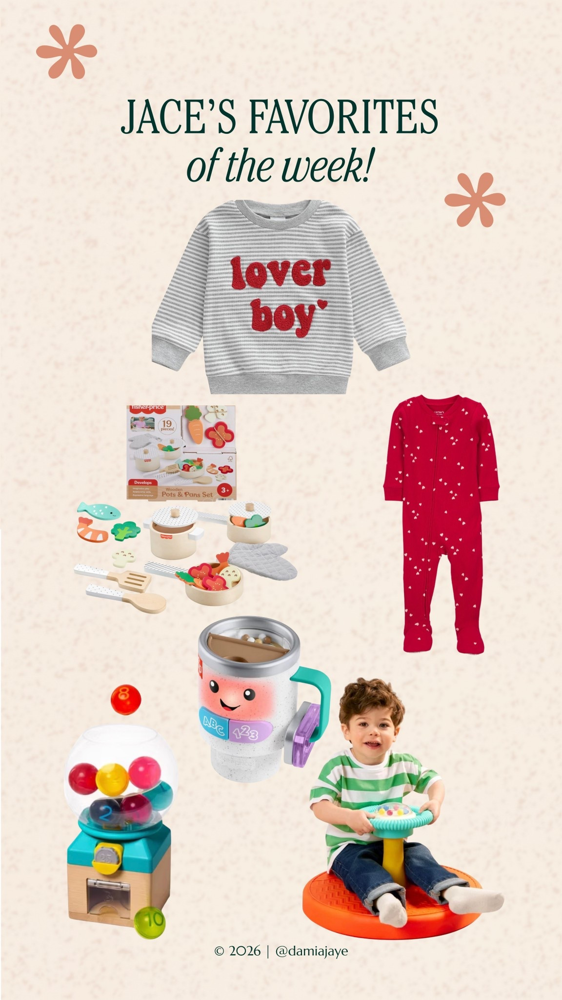 Just a few of Jace’s favorites! He loves all of these toys SO much, ESPECIALLY the gum-ball machine!