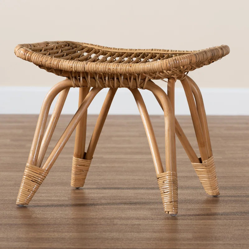 Baxton Studio Earvin Modern Bohemian Natural Brown Rattan Footstool | Wayfair Professional