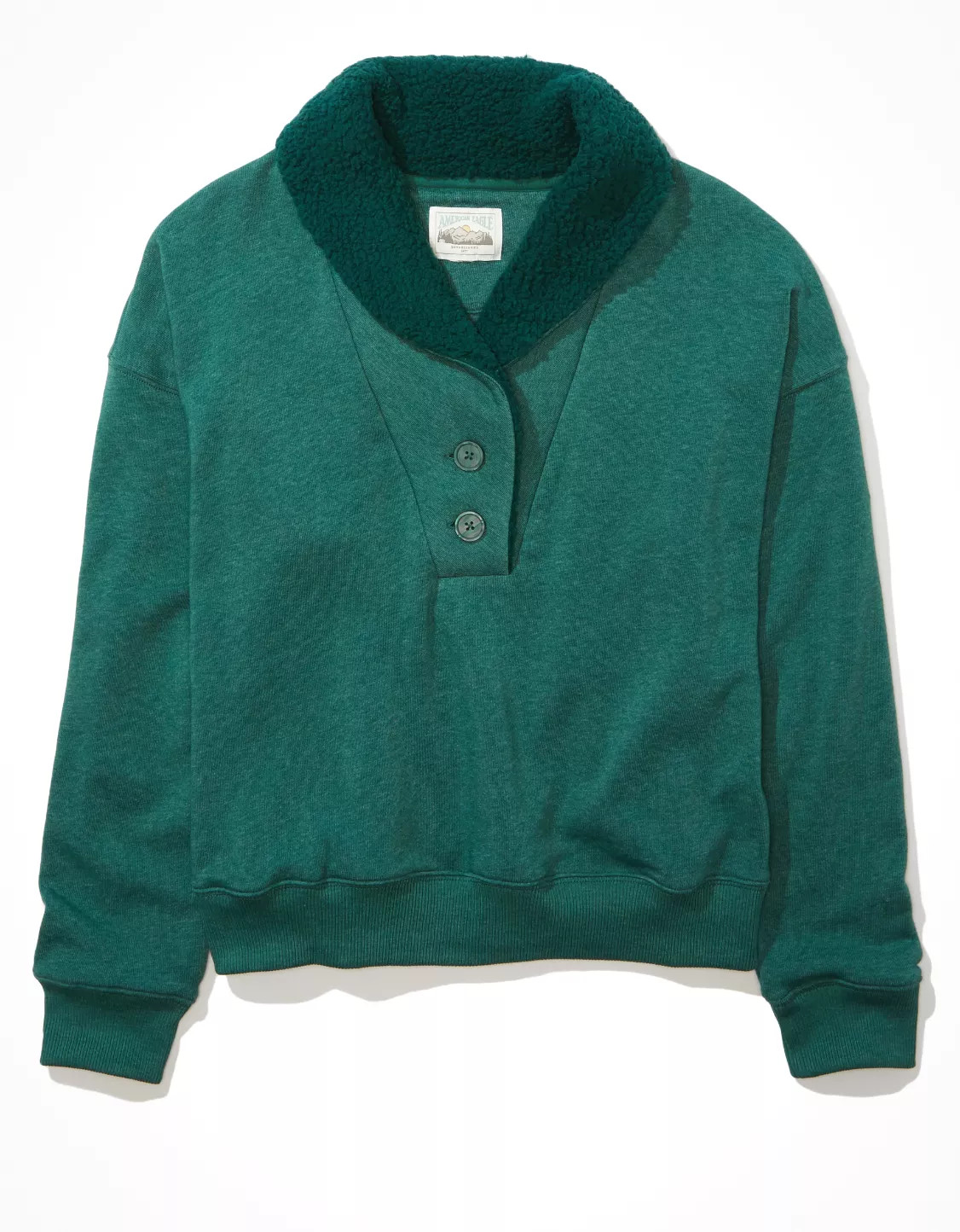 AE Sherpa Collared Henley Sweatshirt | American Eagle Outfitters (US & CA)