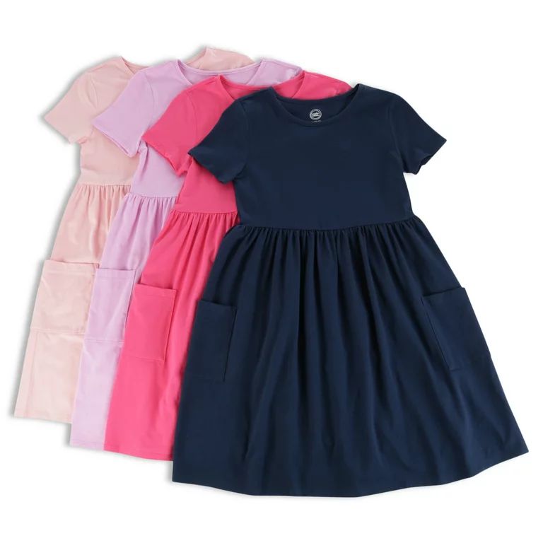 Wonder Nation Short Sleeve Play Dress (Girls), 4-Pack, Sizes 4-18 & Plus | Walmart (US)
