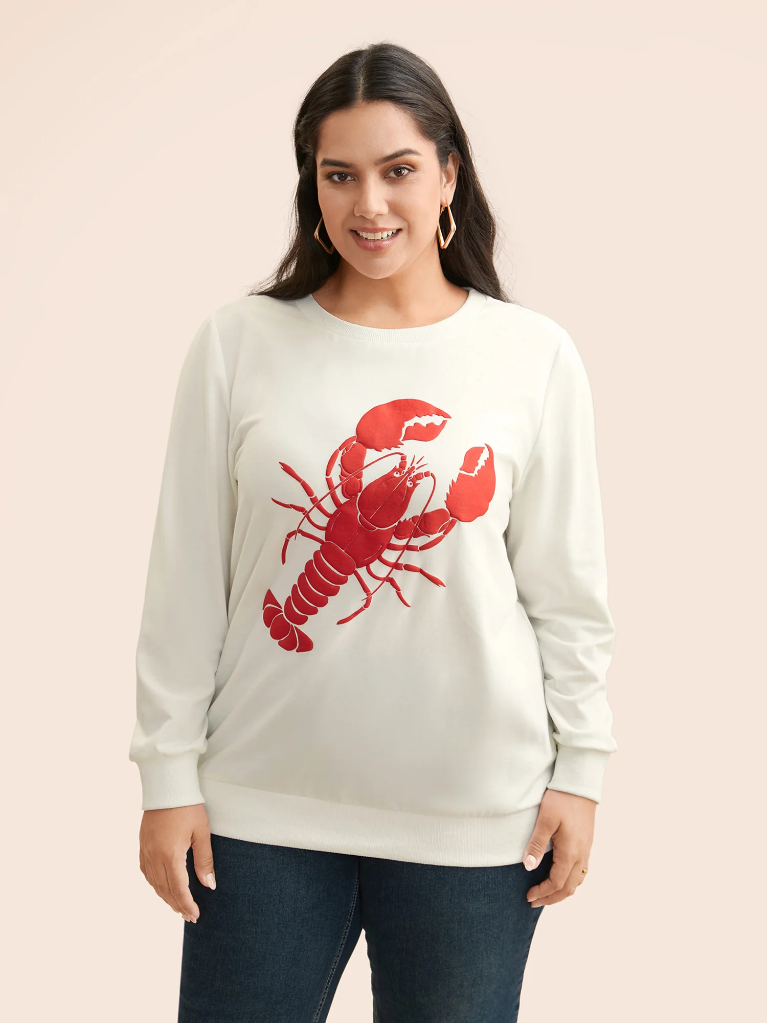 Lobster Pattern Round Neck Sweatshirt | Bloomchic