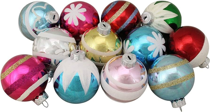 12ct Frosted and Glittered Shiny Multi Color Christmas Ball Ornaments 2.5" (65mm) | Amazon (US)