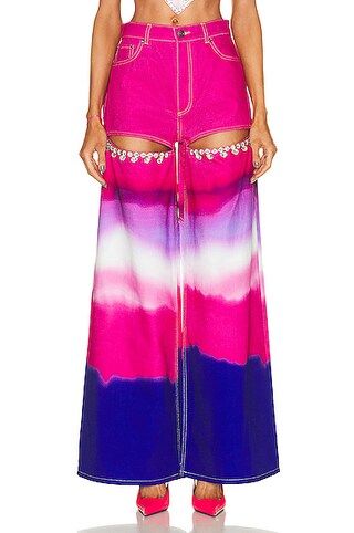 AREA Wide Leg Crystal Slit Ombre Pant in Pink Multi | FWRD | FWRD 