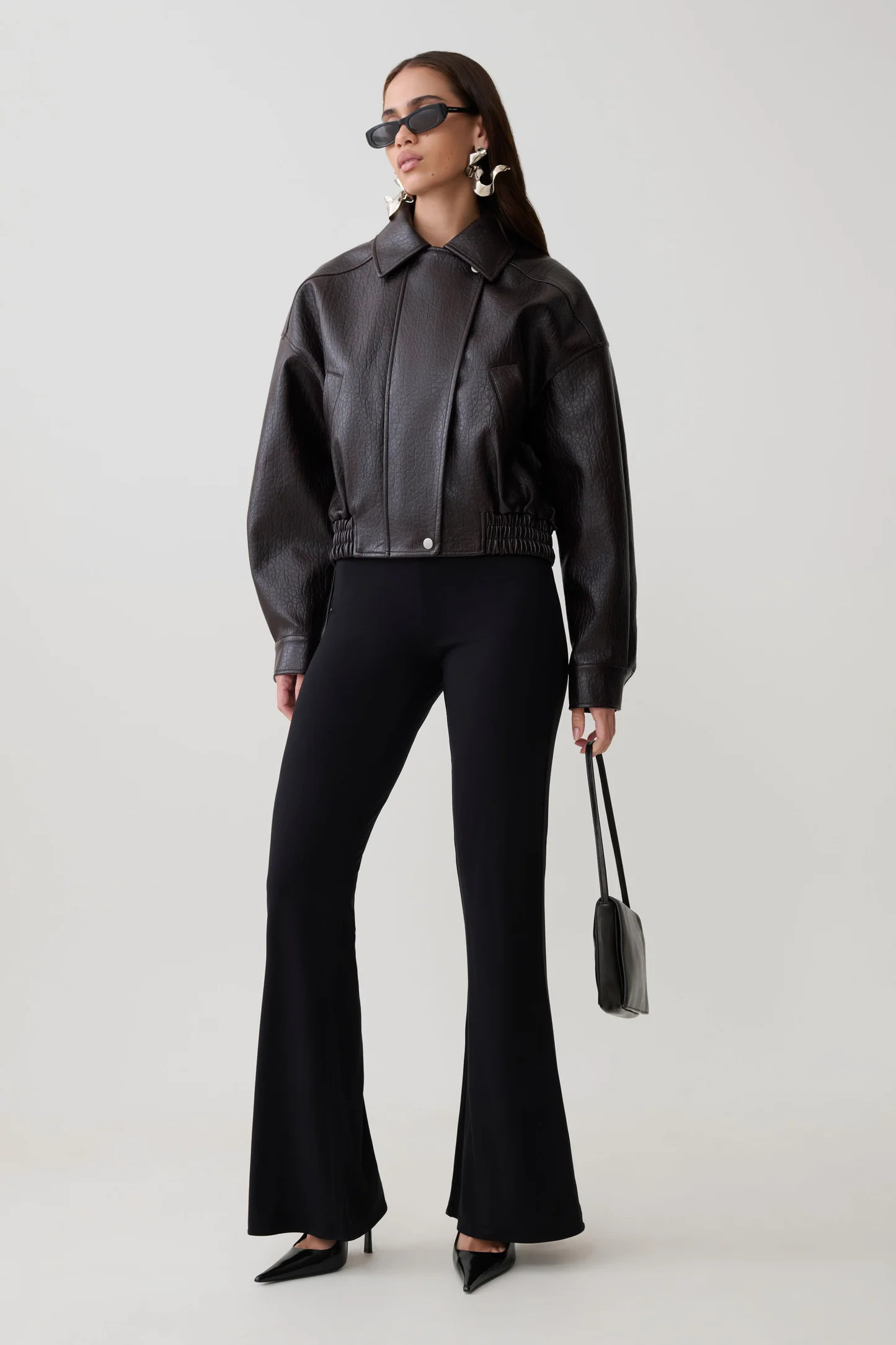Paige Faux Leather Cropped Jacket - Cherry Brown | Meshki (APAC)