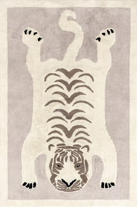 Ivory Amanza Washable Tiger 3' x 5' Area Rug | Rugs USA