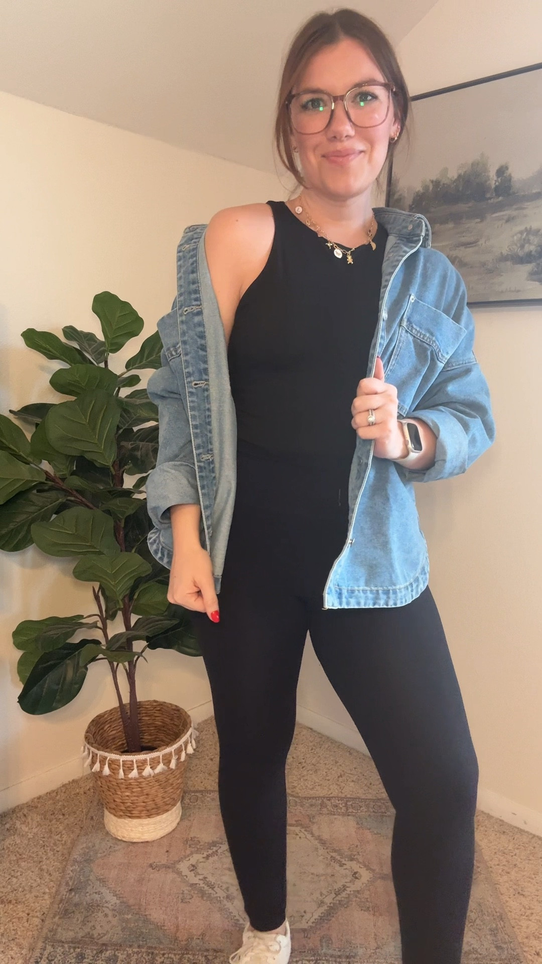 I'm obsessed with this bodysuit, I have it in so many colors, AND it's on sale for a great deal!!! It's honestly a steal! I paired it with leggings and denim jacket! I love my custom charm necklace so much! Glasses are blue light and a necessity (for me!)

#midsize #midsizemom #midsizestyle #denim #denimjacket #bluelight #bluelightglasses #momstyle #momfashion #casualchic #casualchicstyle #stylish #stylishclothes #momstyletip 

#LTKStyleTip #LTKMidsize #LTKSaleAlert