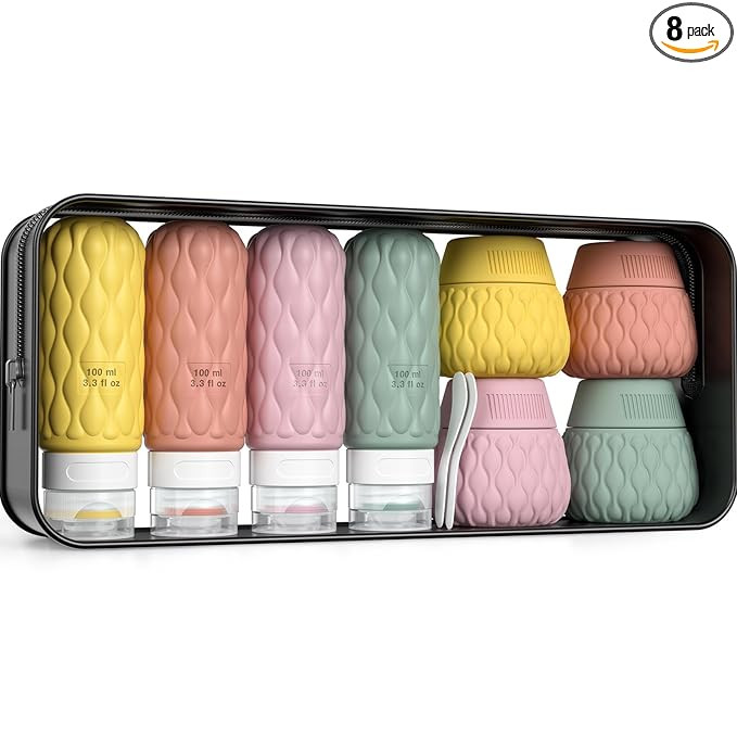 Silicone Travel Bottles for Toiletries 8 Pack Travel Size Toiletries 3.4 oz 1.7 oz, Leakproof Squ... | Amazon (US)