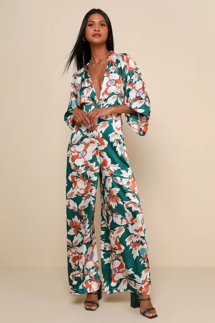 From Sunrise Teal Floral Print Wide-Leg Jumpsuit | Lulus
