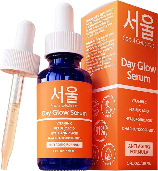 SeoulCeuticals Korean Skin Care Anti Aging, Anti Wrinkle 20% Vitamin C Hyaluronic Acid Serum + CE... | Amazon (US)