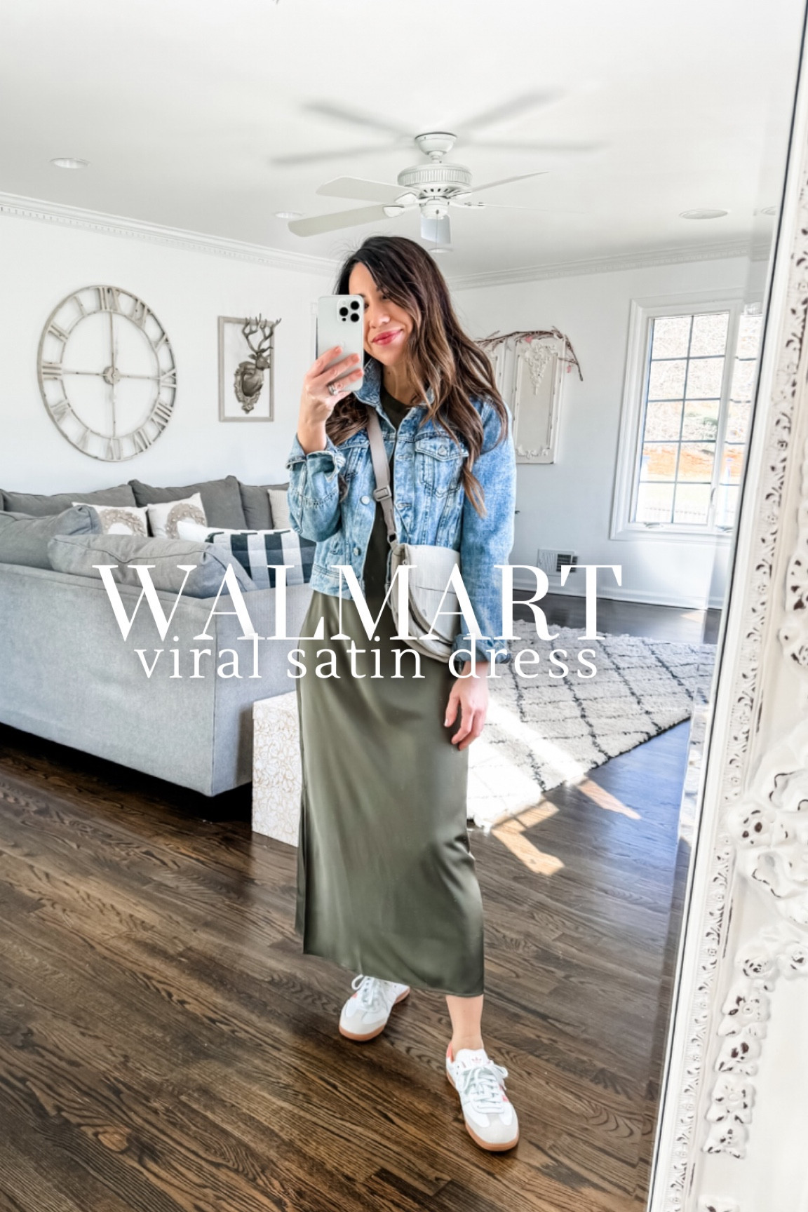 satin dress with denim jacket houseofleoblog on LTK