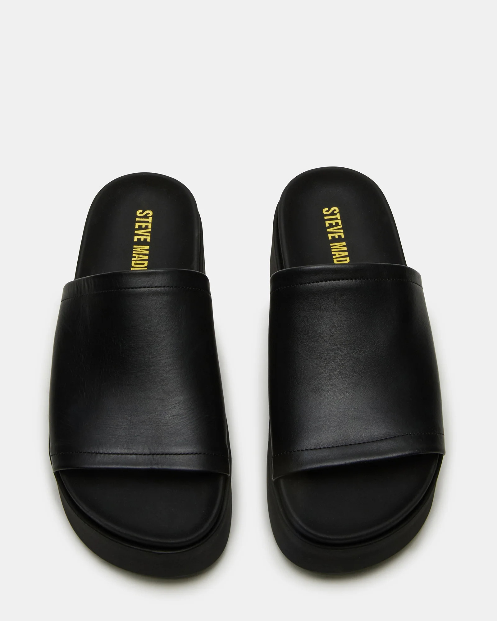 ARWEN Black Leather Women's Platform Footbed Slide Chunky Sandal | Steve Madden (US)