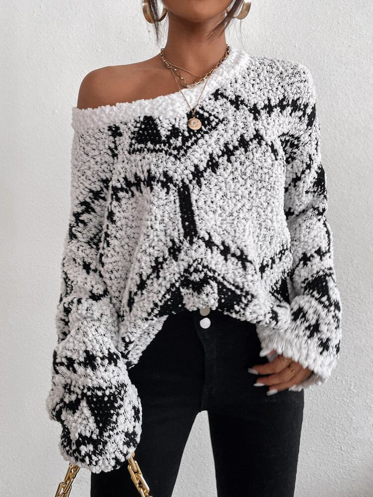 Geo Pattern Drop Shoulder Sweater | SHEIN